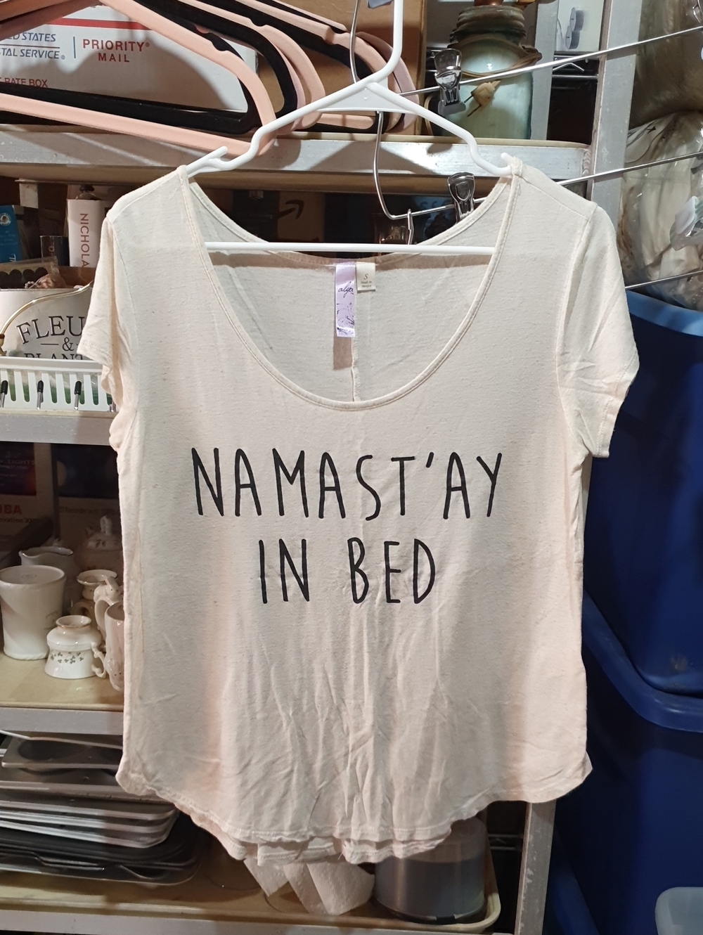 Alya Cream Short-Sleeve Graphic Sleep Tee - Namast'ay In Bed